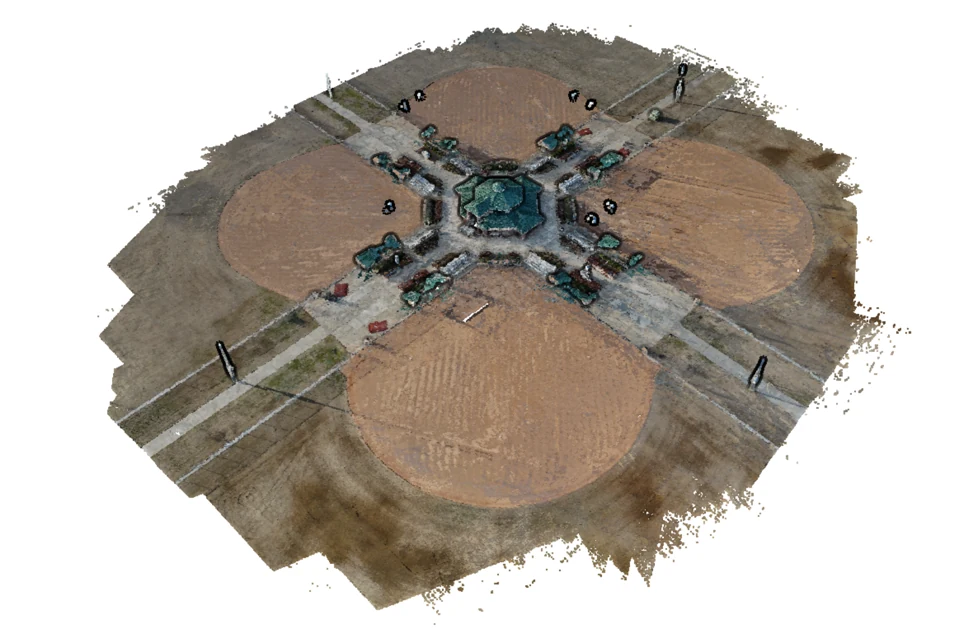 Example photogrammetric reconstruction showing a real environment from an oblique viewpoint